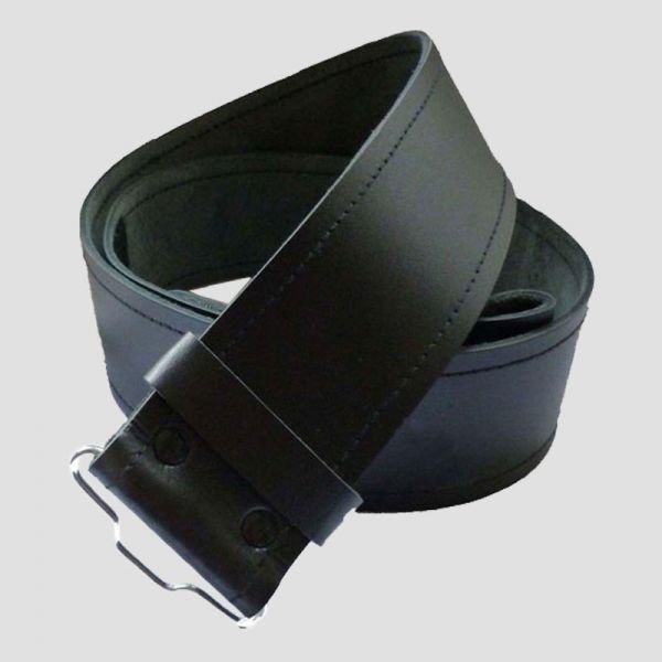 Black Plain Leather Kilt Belt With Buckle