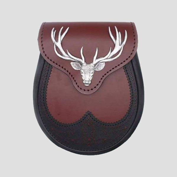 Enamel Stag Head OX Blood Leather Sporran