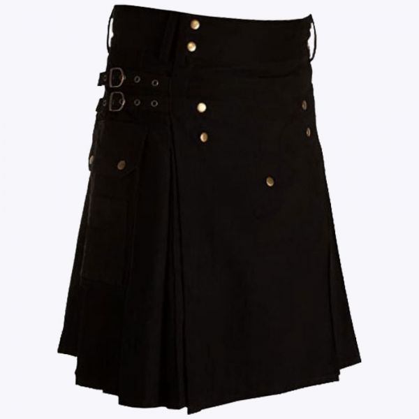 Black Utility Kilt Straps Style With Cargo Pockets