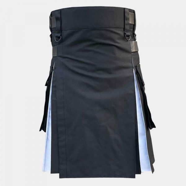 Black & White with Cargo Pockets Utility Kilt