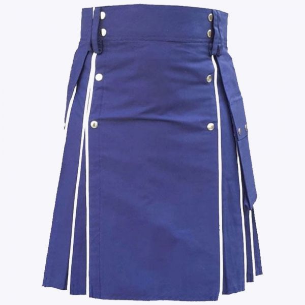 Blue Utility kilt For Men With White line
