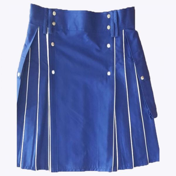 Blue Utility kilt With White line For Men
