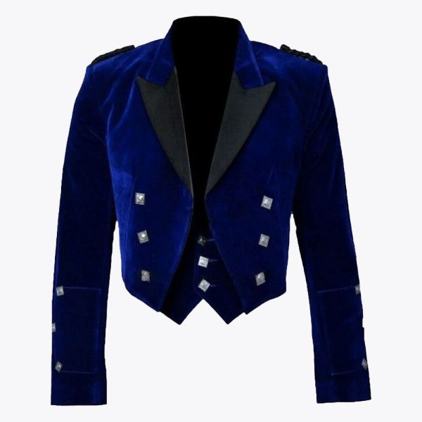 Blue Velvet Prince Charlie Jacket With Waistcoat