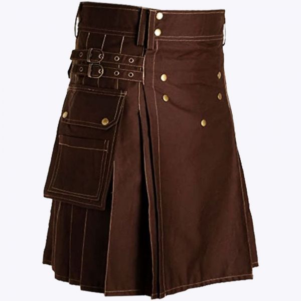 Brown Utility Kilt & Straps Style With Cargo Pockets