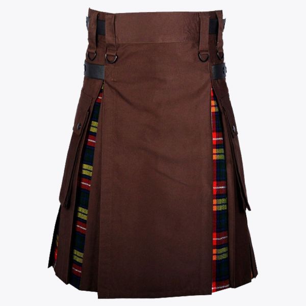 Buchanan Tartan & Brown Hybrid Utility Kilt For Men
