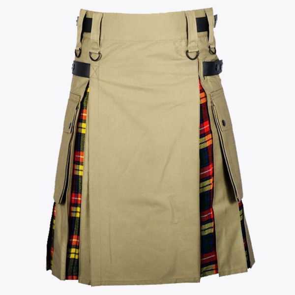 Buchanan Tartan & Khaki Hybrid Utility Kilt For Women