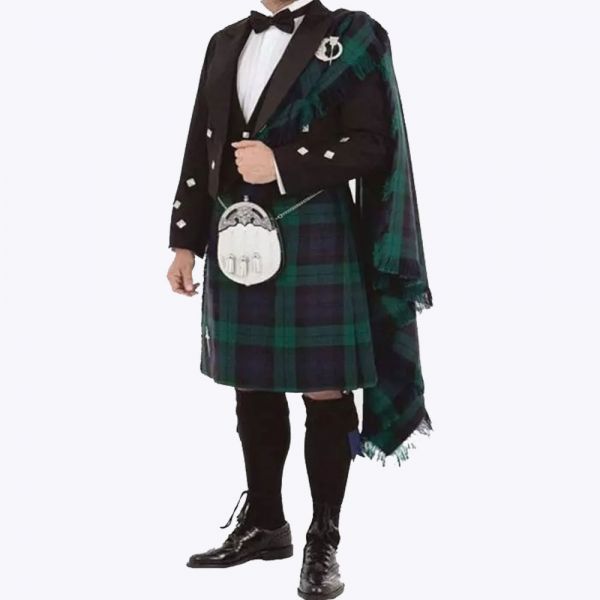 Classic Prince Charlie Black Watch Tartan Kilt Outfit