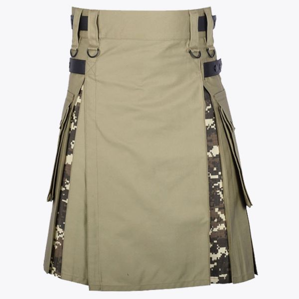 Digital Camo & Khaki High Quality Cotton Hybrid Utility Kilt For Men