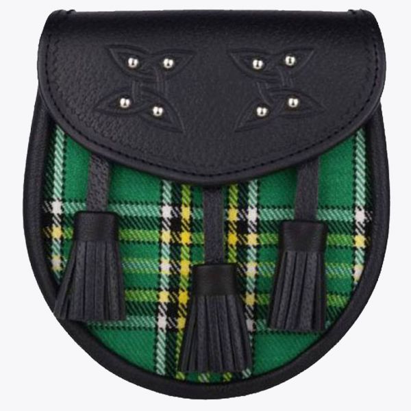 Genuine Leather with Irish National Green Tartan Sporran
