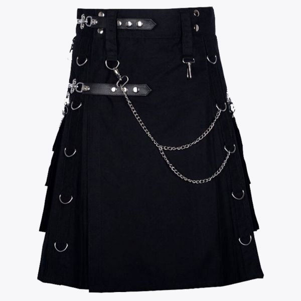 Gothic Throng Silver Accessories Black Cotton Kilt