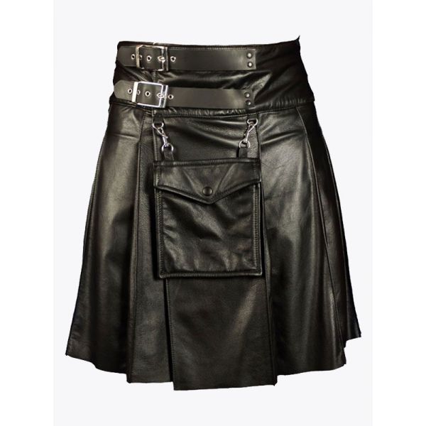 Gothic Black Leather Utility Kilt