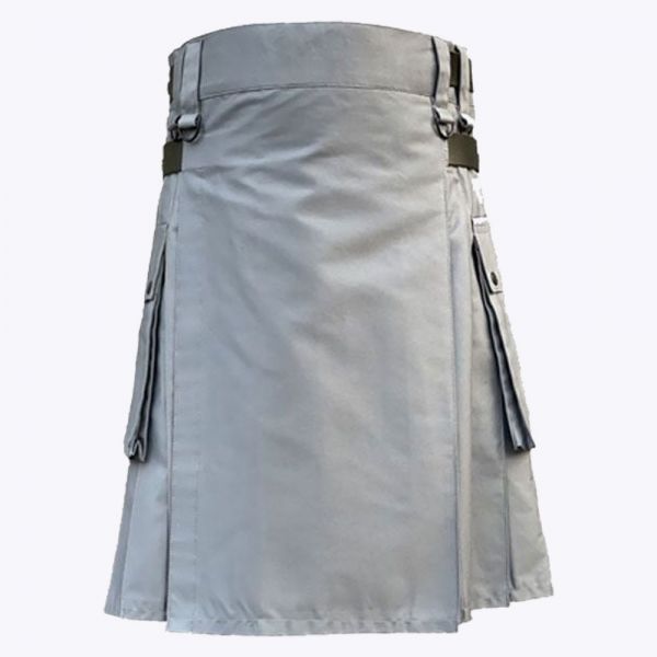Gray Utility Kilt with Cargo Pockets