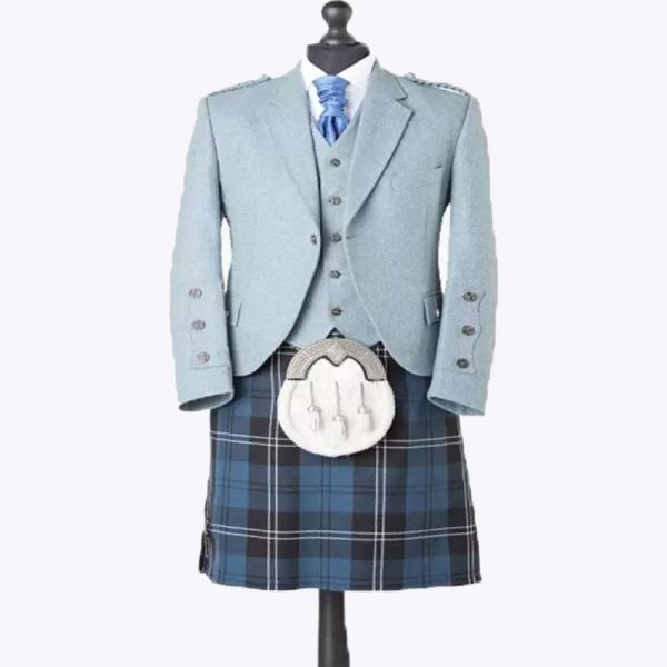 Lovat Blue Tweed Jacket With Ramsay Blue Tartan Kilt Outfit