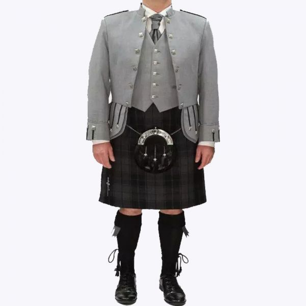 Men's Premium Traditional Scottish Grey Sheriffmuir Kilt Outfit