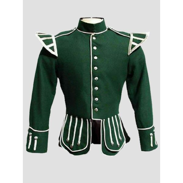 Military Piper Drummer Doublet Green Jacket 100% Wool Custom Made Tunic Jacket
