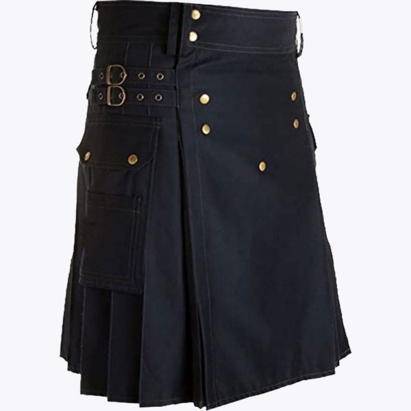 Navy Blue Utility Kilt & Straps Style With Cargo Pockets
