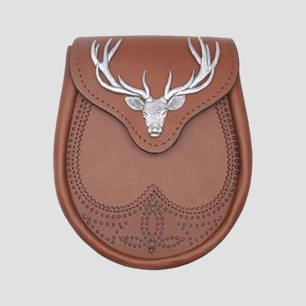 Stag Head Tan Brown Leather Sporran