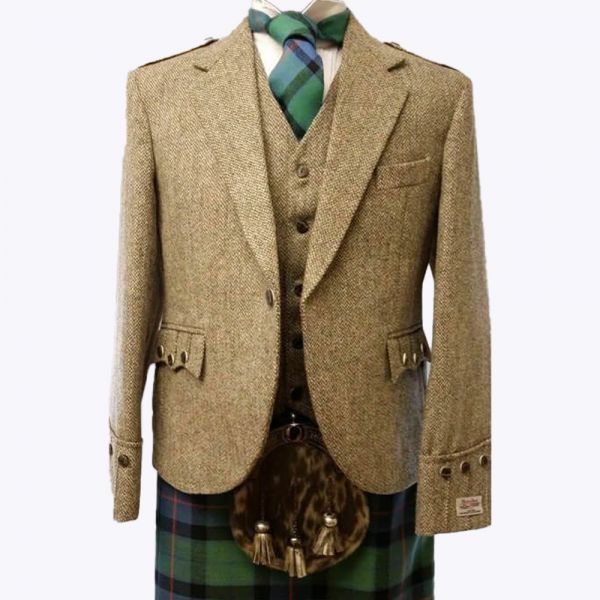 Tweed Kilt Jacket & Vest Brown Herringbone