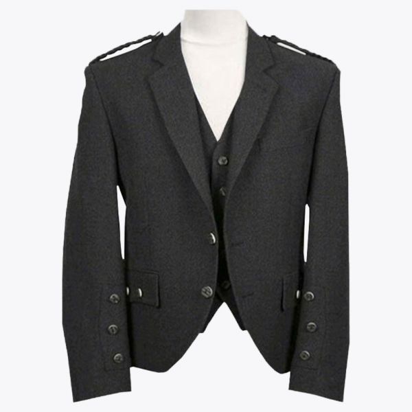 Tweed Charcoal  Argyll Jacket And Vest
