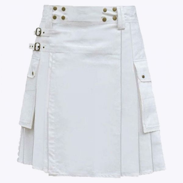 White Utility Kilt With Cargo Pockets
