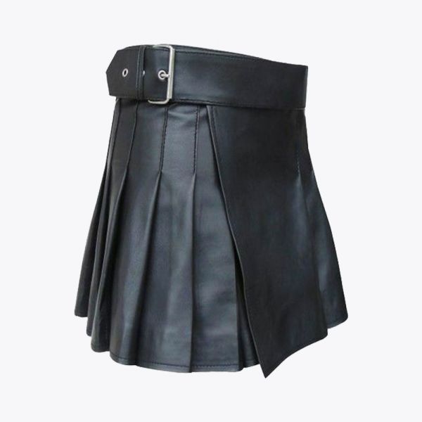 Women Black Leather Modern Mini Kilt