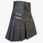 Black Denim Leather Strip Kilt
 thumbnail