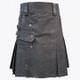 Black Denim Leather Strip Kilt
 thumbnail
