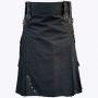 Black Cotton Utility Kilt With Leather Straps thumbnail