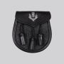 Black Leather Sporran With Thistle Emblem With Free Chain Belt thumbnail