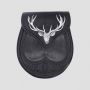 Black Stag Head Leather Sporran With Free Chain Belt thumbnail