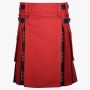 Red Cotton & Black Stewart Tartan Hybrid Utility Kilt For Men
 thumbnail